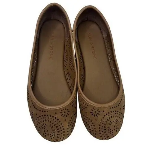 Sun + Stone Perforated Slip On Sophia Ballet Flat Size 6 Brown