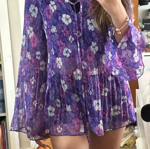 Purple Floral Peplum Blouse