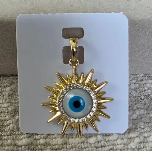 Boutique Gold Filled Charm Pendant Sun with Evil Eye and Pave Crystals