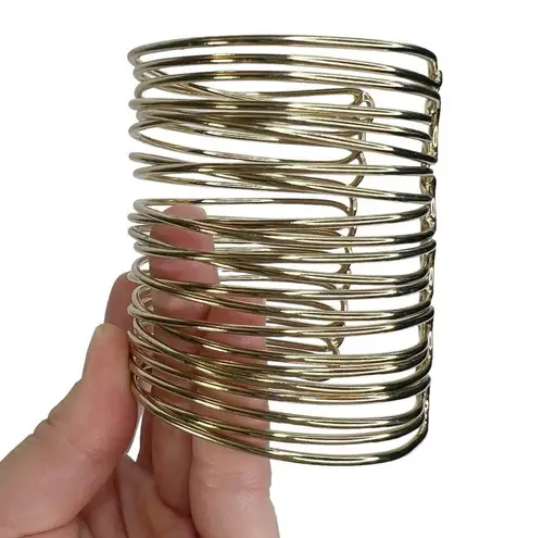Gold Tone Super Wide Open Wire Coil Cuff Bracelet