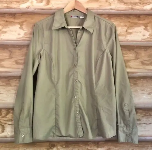 Cutter and Buck Clique by  khaki taupe sporty fitted button front shirt size XL