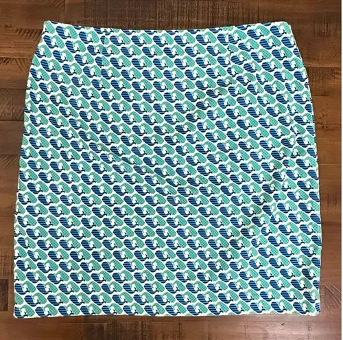 Talbots  Whale Print Cotton Pencil Skirt Sz 16 Blue, white, turquoise EUC