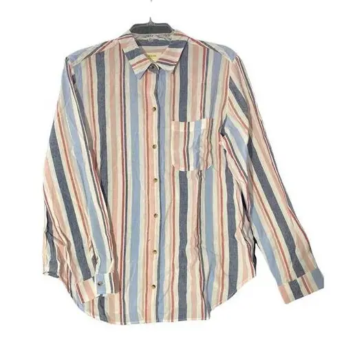 Anthropologie Maeve Womens Medium Chatham Striped Button Down Long Sleeve Pocket Blue
