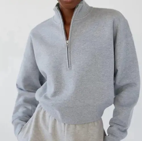 Wilfred Aritzia  Free Cropped Heathered Grey 1/2 Zip Jacket