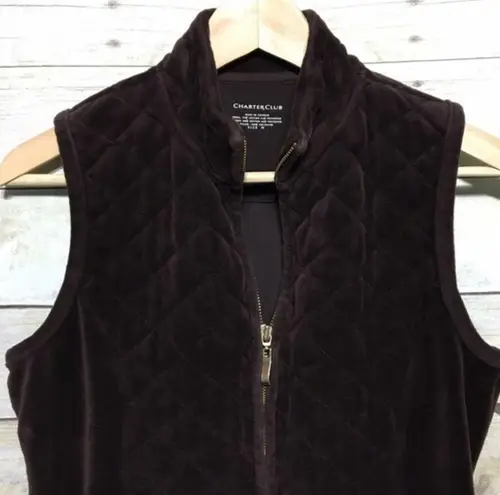 Charter Club quilted chocolate Brown plush velour vest size medium