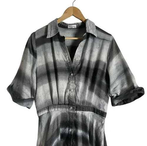 Officine Générale Nadia Gray Striped Linen Short Sleeve Button Front Shirt Dress Size L