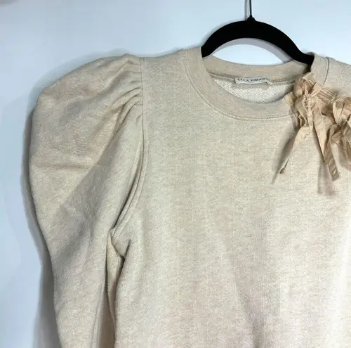 Ulla Johnson Harper French Terry Pullover Oatmeal Puff Sleeve Poplin Collar S