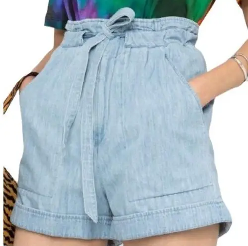 Isabel Marant Etoile Marius Light Blue Cotton Tie Waist Utility Shorts 38 NWOT