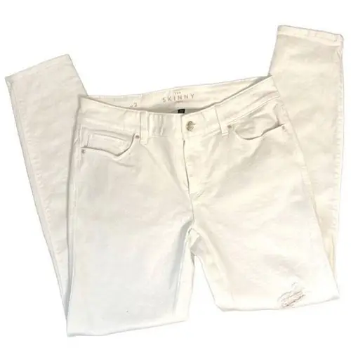 White House | Black Market  Skinny Cropped Distressed Jeans Stretch Slightly Off Wh