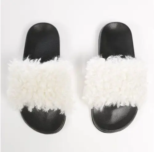 PJ Couture Ivory Women's Slides With Sherpa NWT White Size 5
