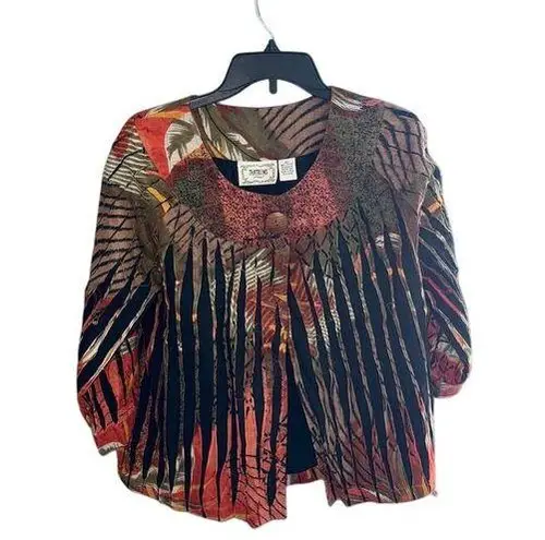 Tantrums Women's 3/4 Sleeve Button Front Jacket Top petite Multicolor Brown Size undefined