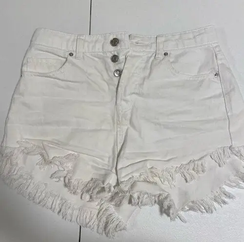 Wild Fable  white high waisted butterfly fringe jean shorts — size 0