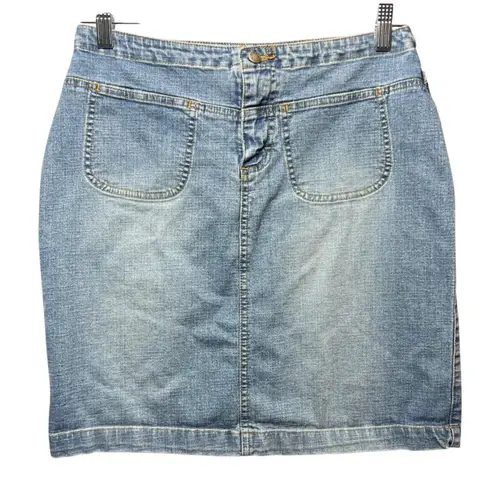 Vintage Y2K RivetEd By Lee Denim Skirt Pockets Stretch Casual Blue Jean Skirt 4