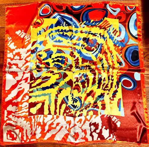 VTG RETRO Abstract Multicolor artwork Square oversized silky scarf 35’/35’ Multiple
