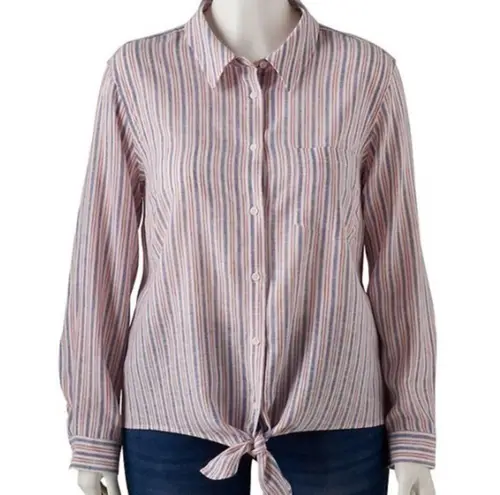 Popsugar  linen blend striped button down tie front shirt XXL NWT