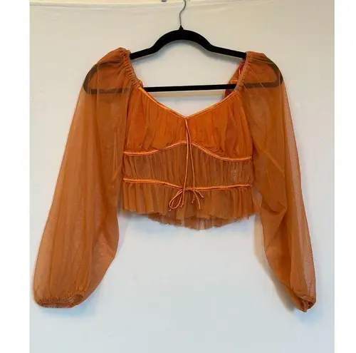 Stunning Sheer Orange Puff Sleeves Corset Long Sleeve Top Size Medium