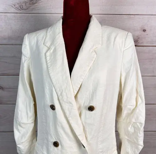 Frame  Womens Blazer Jacket Sz M Ivory Double Breasted Pea Coat Stretch Office