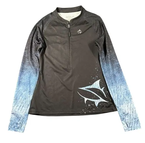 Loco Skailz Womens Medium Medium Long Sleeve Quick Dry 1/2 Zip Graphic Swim Top Black