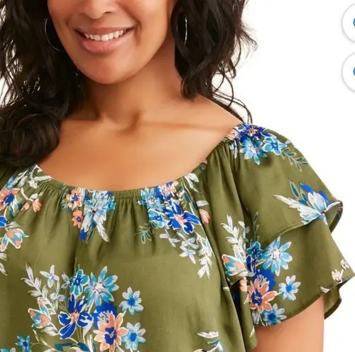 Terra & Sky On or off shoulder army green floral print tunic top size 3X