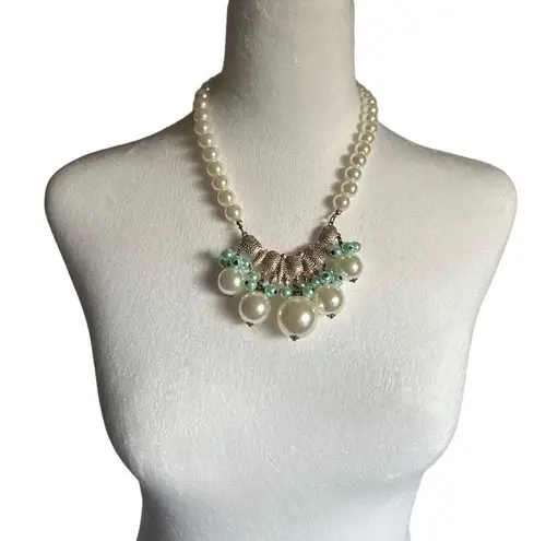 Plunder Bib Statement and Glass Necklace And Earrings Set Aqua and Pearl Posse