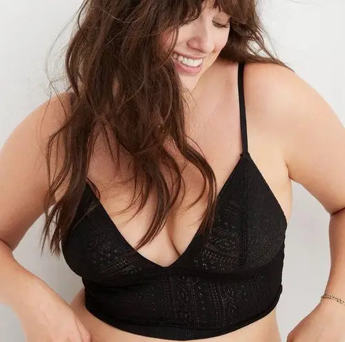 Aerie NWT  Cable Lace Longline Black Bralette - Size Medium