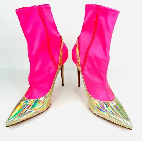 Christian Louboutin  Jessie Booty Joli Patent Iridescent Neon Sock Boots EU 39.5