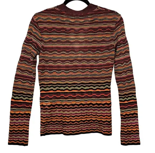Missoni Wavy Chevron Print Open Knit Button Front Cardigan Size 4 Maroon Orange