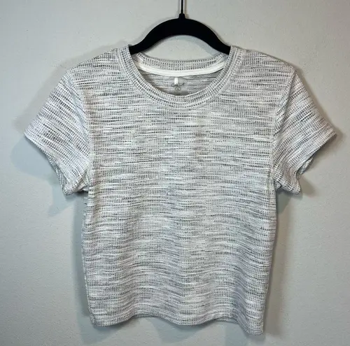 Calia Women's Essential Crop Jacquard Tee Shirt Gray Beige Textured FLAW Medium White