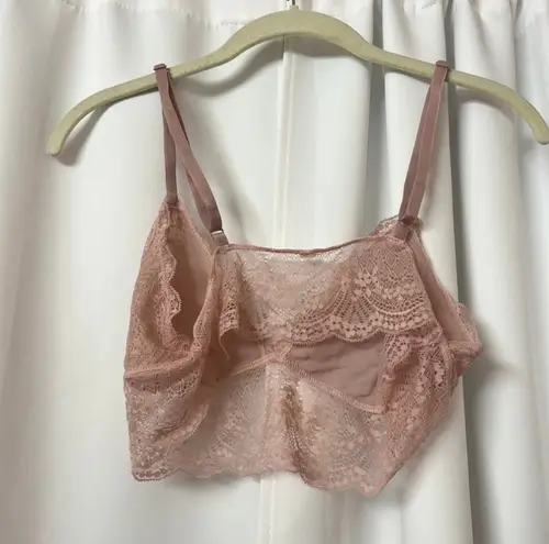 New Ballet Pink Unlined Wireless Plunge Triangle Lace Bralette Top Size Large