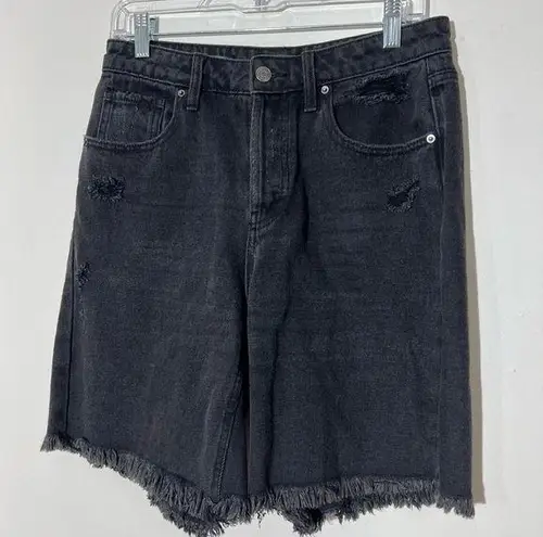 Wild Fable  High Rise Bermuda Shorts Black Frayed Denim Jean Button Fly Shorts