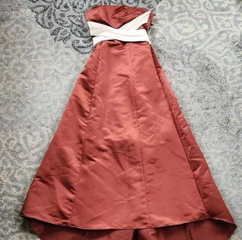 Bill Levkoff Rust Strapless Gown with White Accents 8