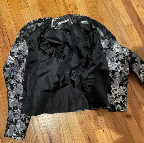 Gibson NWOT Brocade Jacquard Tuxedo Floral Print Formal Evening Shiny Fit Flare Blazer Holidays