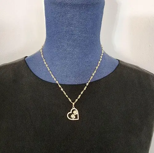 Gold Filled Heart Link Chain Necklace with Paw Print Heart Charm Pendant