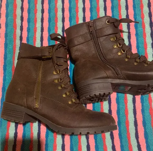 Unbound Womens Brown Lace Up Side Zip Ankle Boots Size 7