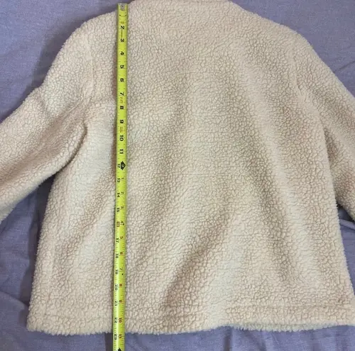 Light Cream Button up Faux Fur Sherpa Fleece Jacket Warm Winter Teddy Coat Size Large Tan