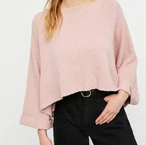 Free People  Sweater XS Cream Pink I Can't Wait Cropped Boxy Oversized Textured