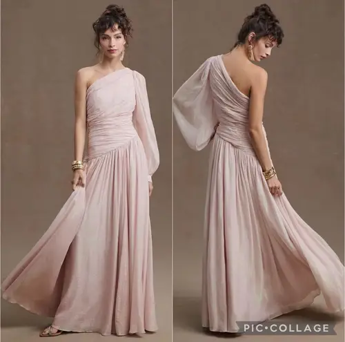BHLDN Jade Metallic One Shoulder Maxi Dress