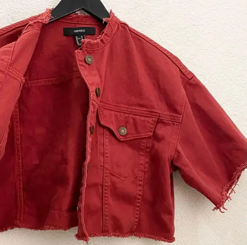 Forever 21  Rusty Red Customized Cropped Denim Jacket Size M