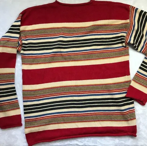 Pepe Jeans London Vintage 100% Cotton Chenille Striped Sweater Rolled Hem Size M