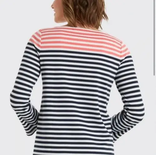 Draper James Women's Stripe Ponte Long Sleeve Tee Navy Coral Size L