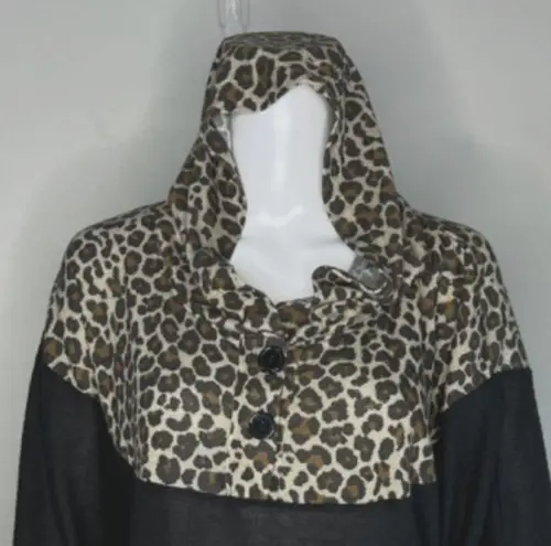 Lane Bryant  Sweater Womens 18/20 Black Leopard Print Poncho Hood Casual Comfy