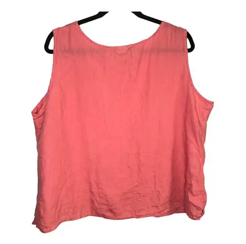 L.L.Bean  Pink Coral 100% Linen Boxy Lagenlook Sleeveless Top Size 1X