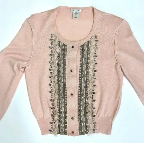 Oscar de la Renta Beaded Cardigan Spring 2011 Blush Pink Size XS