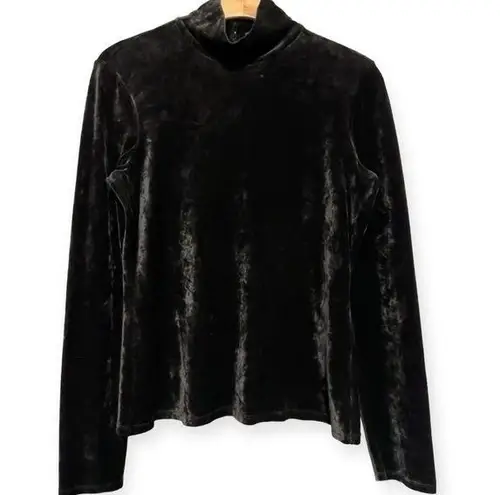 Theory  Vintage Women’s Size L Black Crushed Velvet Velour Turtleneck Top