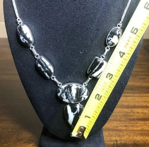 Sterling Silver Old Southwest White Buffalo Turquoise Cabochon Link Necklace 925