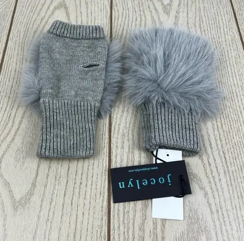 Jocelyn Faux Fox Knit Fingerless Mittens OS Light Gray $55