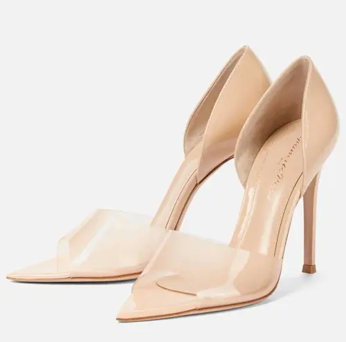 Gianvito Rossi Gianvitto Rossi Bree Womens Patent Leather and PVC Peep-Toe Pumps in tan Size 42