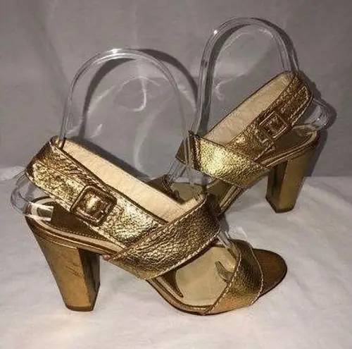 Marni Size 35 EU 5 US Gold Strappy Leather Sandals 3.5" Chunky Heel Italy