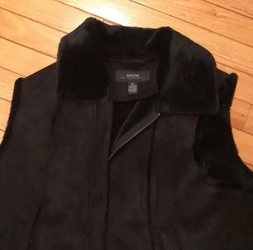 Alfani Suede Faux Fur Vest Black Petite L