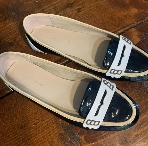 Elie Tahari Patent Leather Loafers Black White size 5